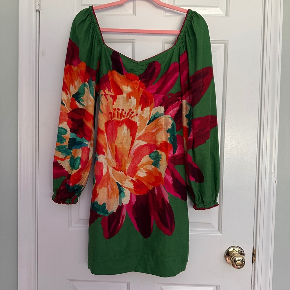 FARM Rio Womens XS Green Tropicart Floral Mini Dress Sweetheart Neck 322612